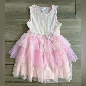 Pink Layered Tulle Dress with Sequin Top 6T